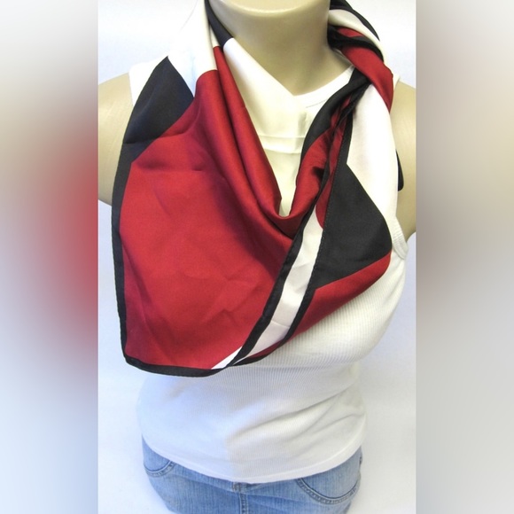 Vintage Talbots Silk Scarf Red Black White Scarf S2 - Picture 2 of 4